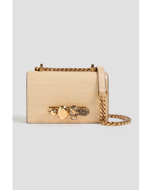 McQueen Natural Embellished Croc-effect Leather Shoulder Bag