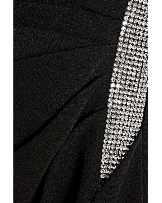 Halston Heritage Black Annika Embellished Draped Crepe Gown