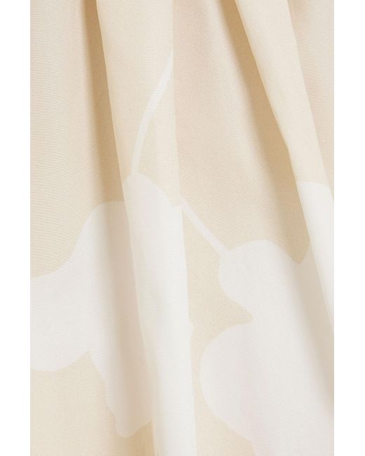 Another Tomorrow White Flounce Printed Cotton-poplin Midi Dress