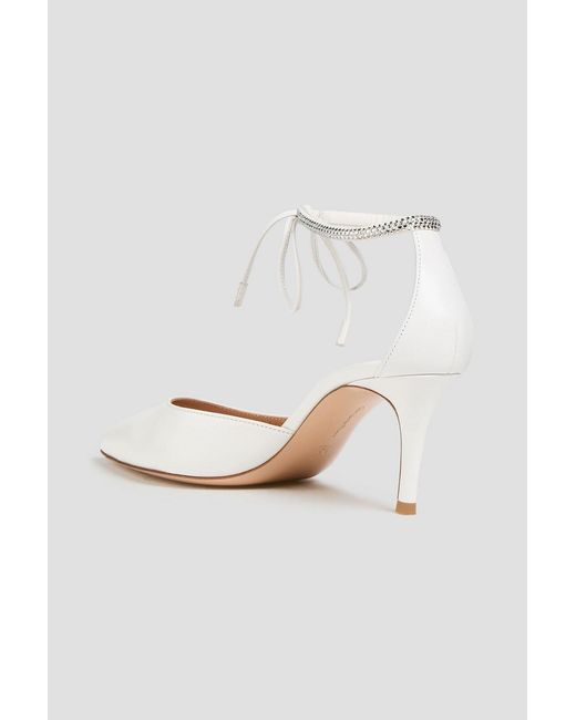 Gianvito Rossi White Montecarlo D'Orsay Crystal-Embellished Leather Pumps