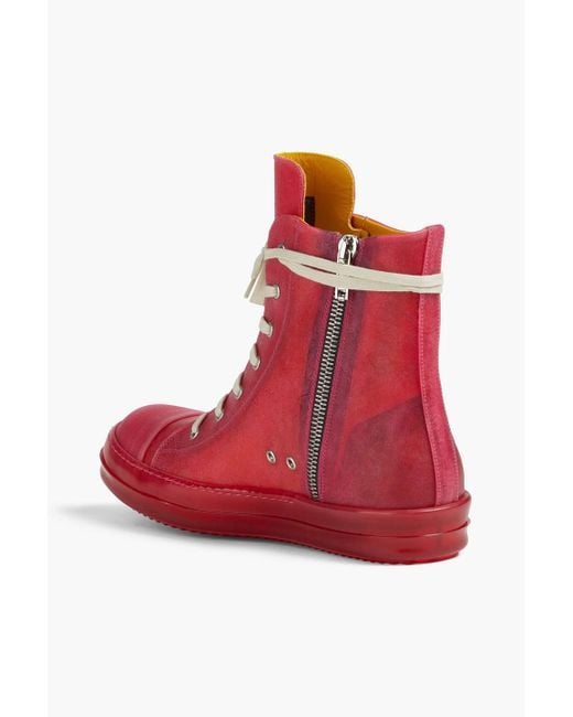 Rick Owens Red Geobasket Waxed Leather High-top Sneakers for men