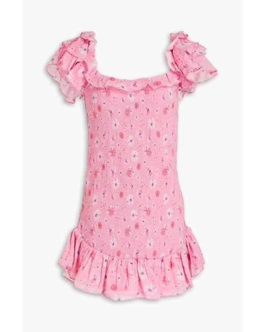 LoveShackFancy Pink Kodie Shirred Floral-print Cotton-voile Mini Dress