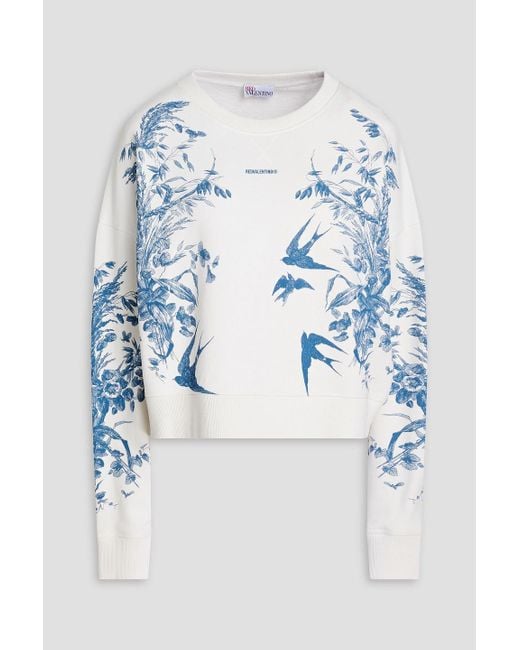 RED Valentino Blue Printed French Cotton-terry Sweatshirt