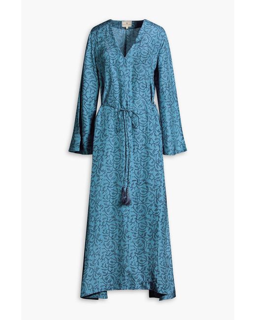 HANNAH Blue Leandra Printed Silk Maxi Dress