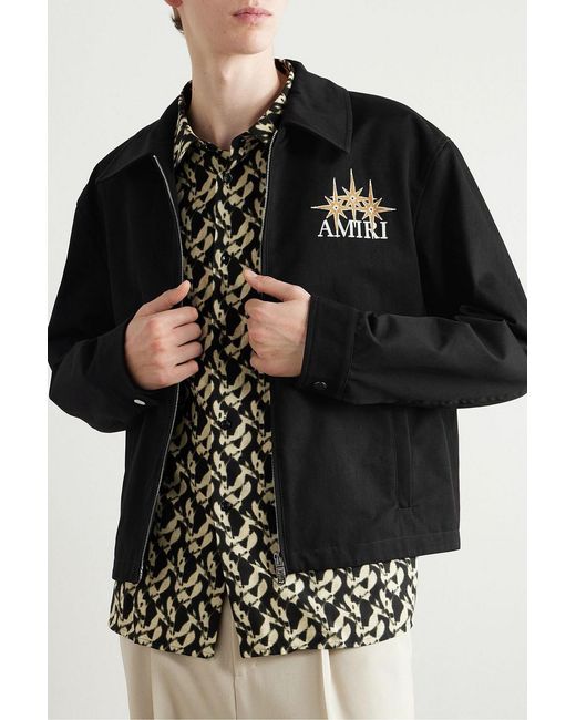 Amiri Black Embroidered Cotton-Twill Jacket for men