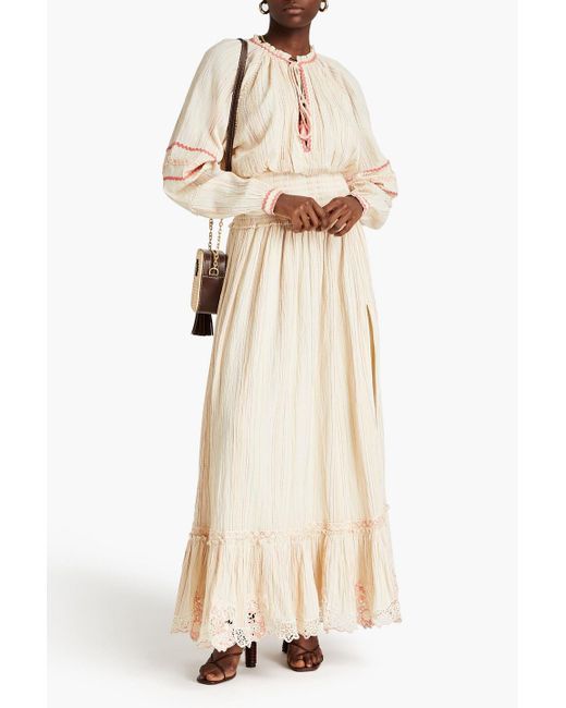 Hemant & Nandita Natural Suri Shirred Cotton-gauze Maxi Dress
