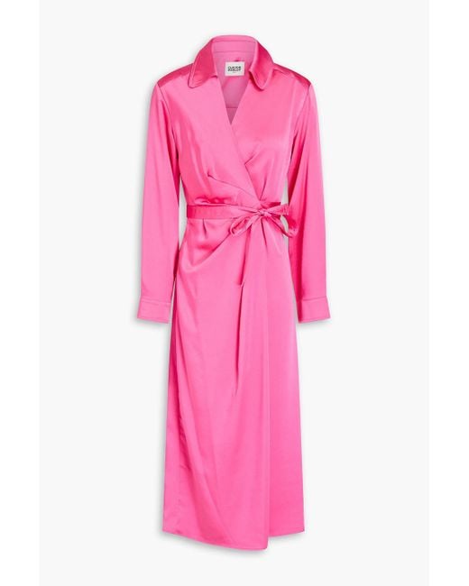 Claudie Pierlot Pink Draped Satin Midi Wrap Dress