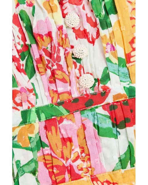 Farm Rio White Floral-Print Swiss-Dot Cotton Midi Dress