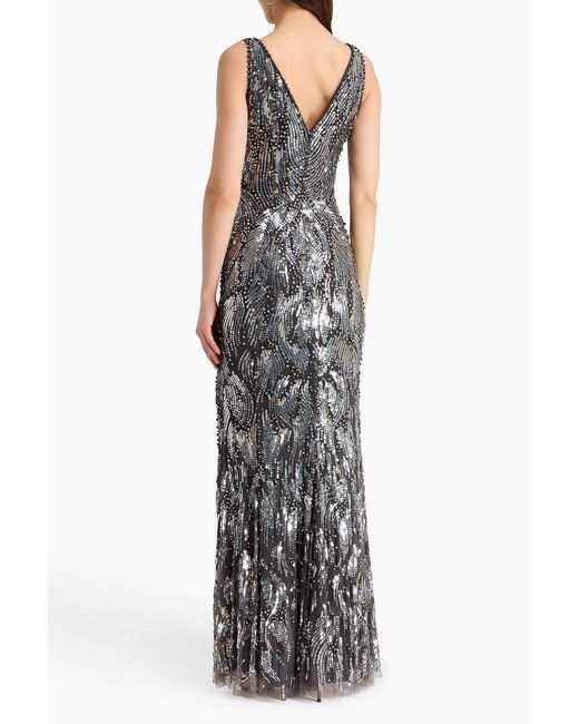 Jenny Packham Gray Marion Embellished Tulle Gown