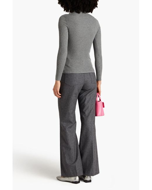 Claudie Pierlot Gray Ruffled Cable-knit Turtleneck Sweater