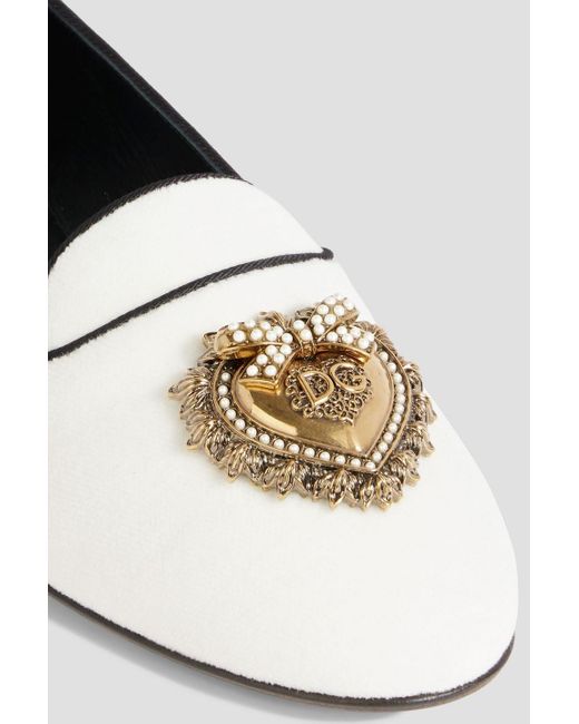 Dolce & Gabbana White Embellished Velvet Slippers