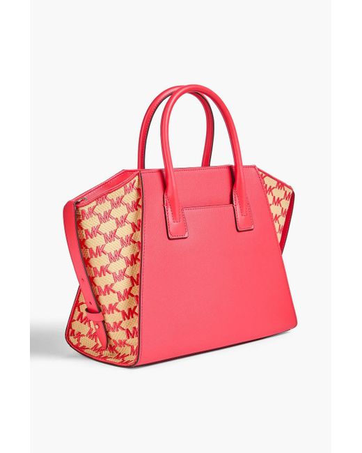 MICHAEL Michael Kors Pink Avril Pebbled-leather And Faux Raffia Tote