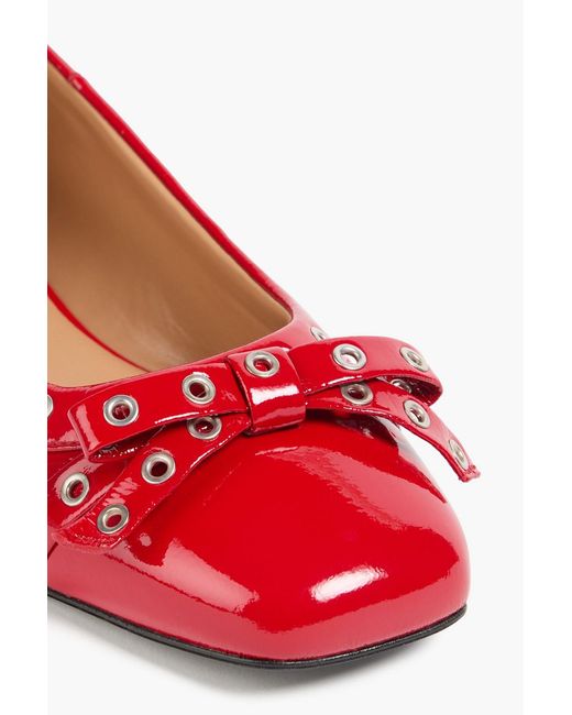Ganni Red Eyelet-Embellished Ballet Flats