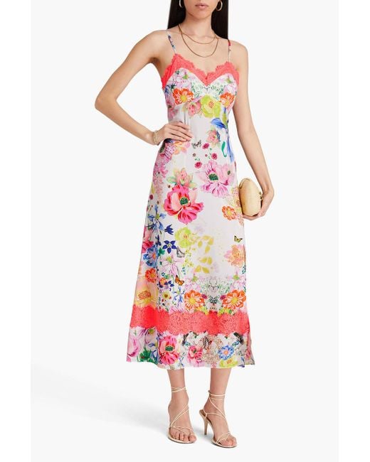 Camilla White Crystal-embellished Floral-print Silk-satin Midi Dress