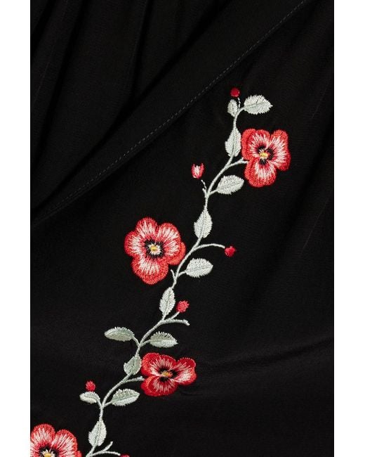 Rixo Black Roma bluse aus crêpe de chine mit stickereien