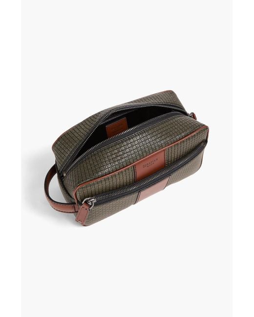 Serapian Brown Leather-trimmed Embossed Coated-canvas Wash Bag for men