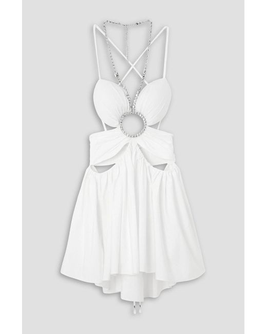 Area White Minikleid aus baumwollpopeline mit cut-outs, raffungen und kristallen
