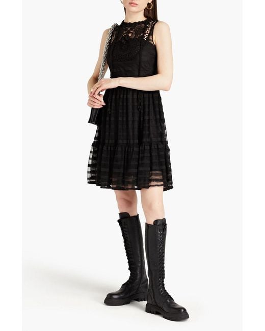 RED Valentino Black Macramé-trimmed Point D'esprit Mini Dress