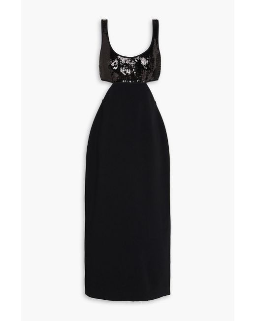 David Koma Black Cutout Sequined Crepe Midi Dress