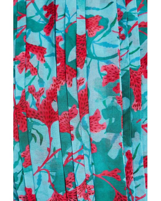 Saloni Blue Penny Belted Printed Cotton And Silk-blend Voile Mini Dress