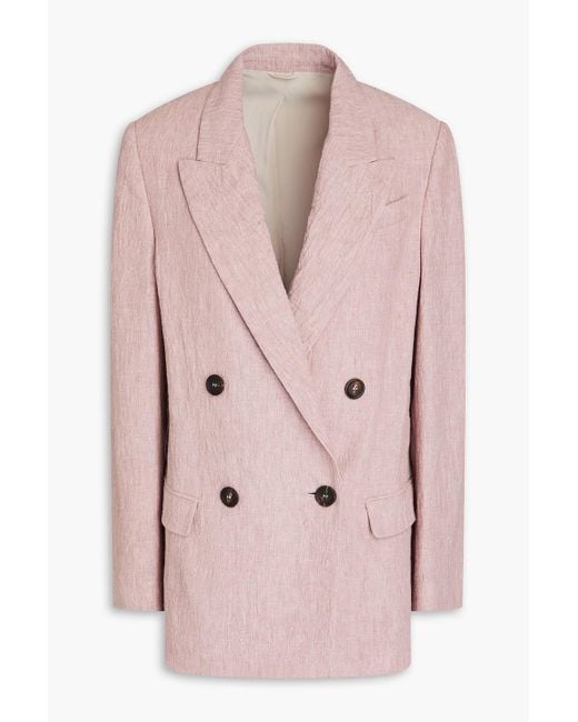 Brunello Cucinelli Pink Double-breasted Linen Blazer