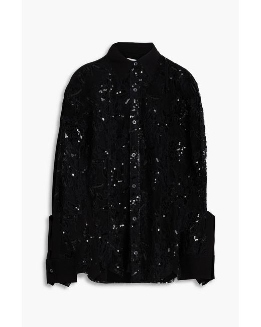 3.1 Phillip Lim Black Sequin-Embellished Crepe And Tulle Shirt