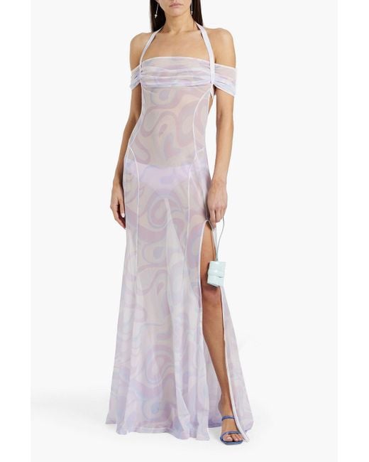 cut-out halterneck maxi dress in white Ray Of Light Ruched Halterneck Maxi Dress Off White