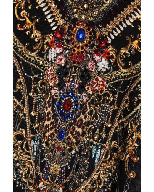 Camilla Black Crystal-embellished Printed Jersey Mini Dress
