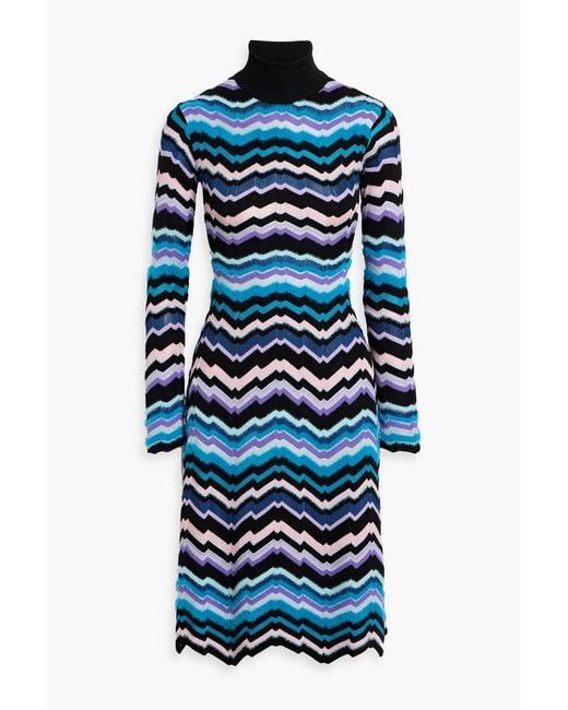Missoni Blue Crochet-Knit Turtleneck Dress