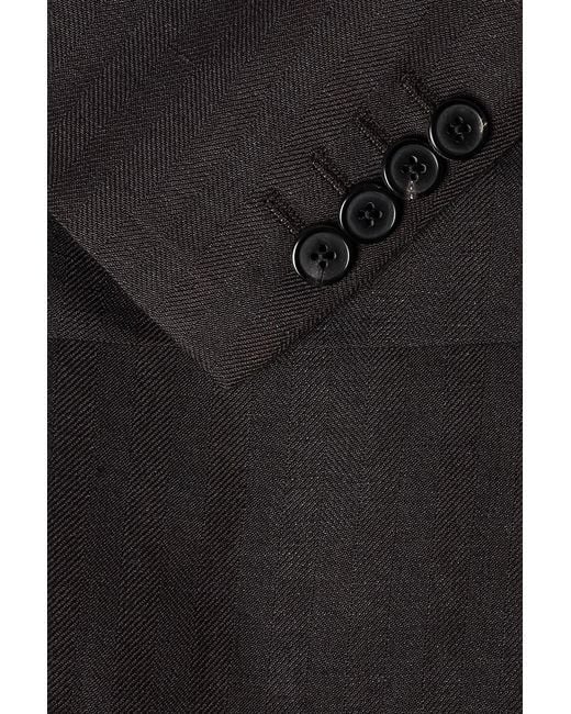 Dries Van Noten Black Slim-Fit Herringbone Linen And Wool-Blend Blazer for men