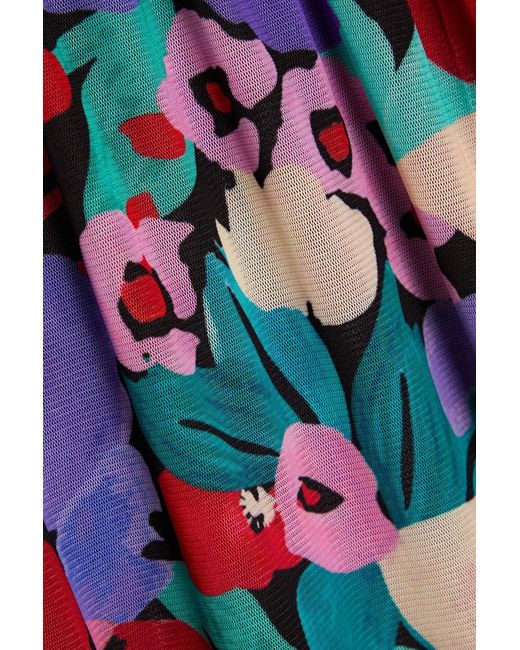 Nicholas White Ruched Printed Stretch-mesh Halterneck Midi Dress