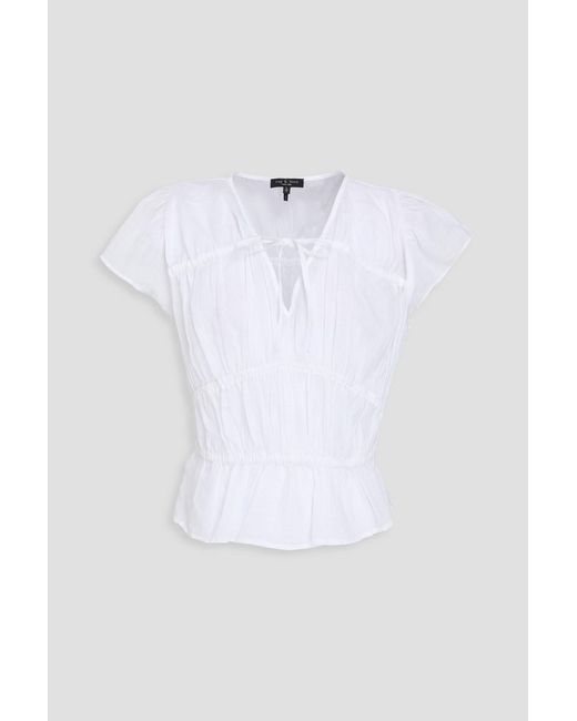 Rag & Bone White Valentina Gathered Ramie Top