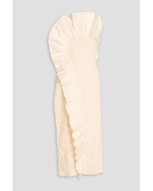 Mara Hoffman White Kana Strapless Ruffled Cotton-twill And Popcorn Midi Dress