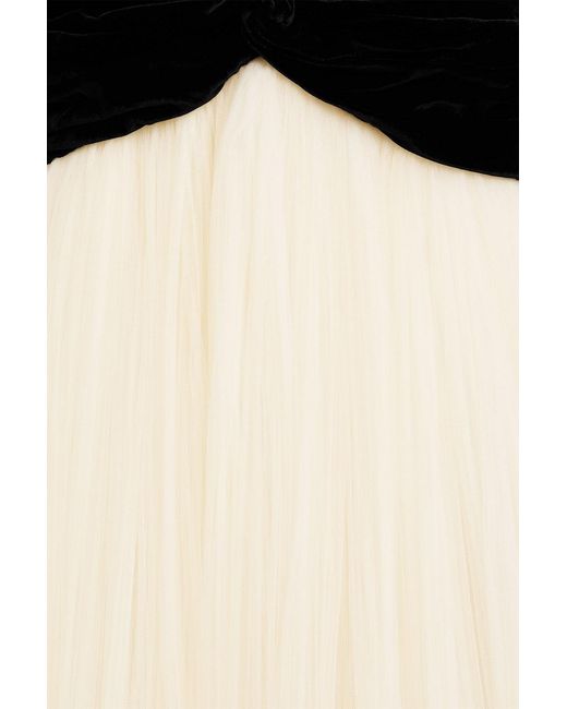 Costarellos Natural Celestine Cutout Velvet-Paneled Tulle Gown