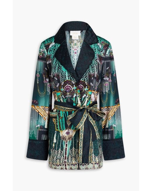 Camilla Green Embellished Printed Silk-twill And Satin Jacket