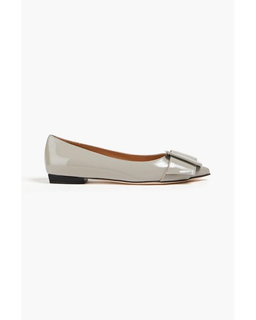 Sergio Rossi White Buckled Patent-leather Point-toe Flats