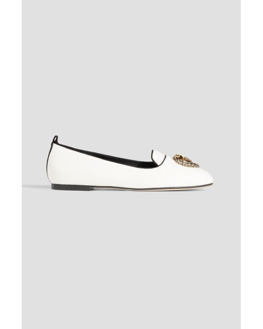 Dolce & Gabbana White Embellished Velvet Slippers