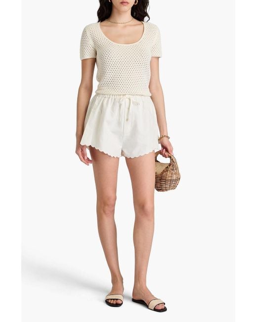 Victoria Beckham White Shorts aus einer leinen-baumwollmischung mit muschelsaum