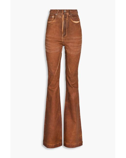 Rick Owens Brown Waxed Flared Jeans