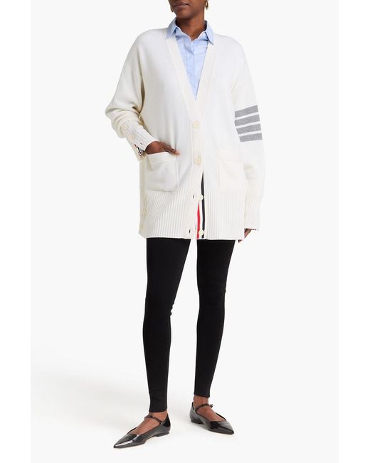 Thom Browne White Oversized Striped Merino Wool Cardigan
