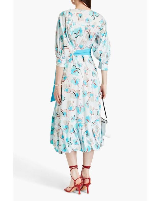 Diane von Furstenberg Blue Roxanna Printed Cotton-blend Poplin Midi Wrap Dress