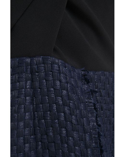 Roland Mouret Blue Morita One-shoulder Twist-front Crepe And Basketweave Wool-blend Midi Dress