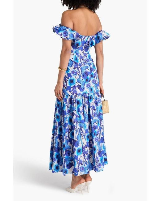Borgo De Nor Blue Jazella Off-the-shoulder Ruffled Floral-print Cotton Maxi Dress