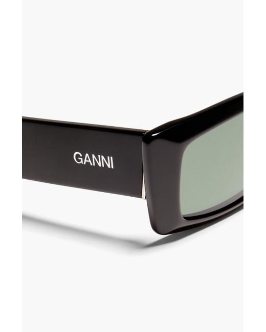 Ganni Black Rectangle-Frame Tortoiseshell Acetate Sunglasses