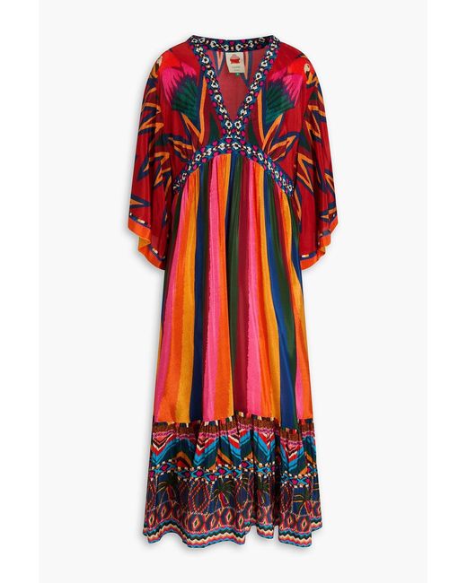 Farm Rio Red Printed Crepe De Chine Midi Dress