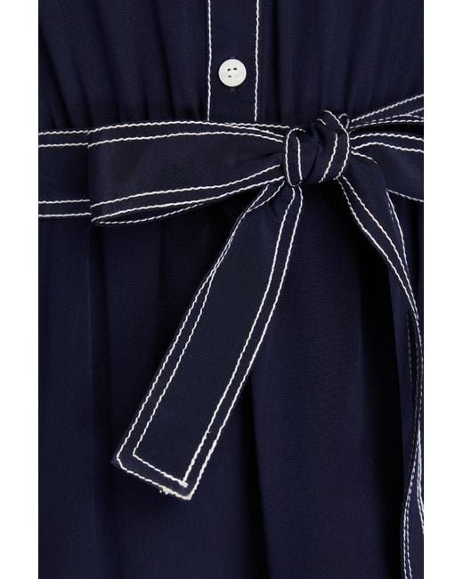 Claudie Pierlot Blue Reinette Topstitched Silk Crepe De Chine Mini Shirt Dress