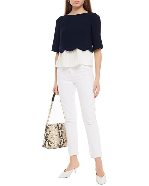 Claudie Pierlot Blue Layered Two-tone Crepe And Pleated Chiffon Top