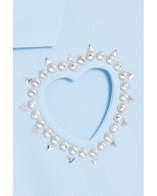 Area Blue Cropped Embellished Cotton-Piqué Polo Shirt