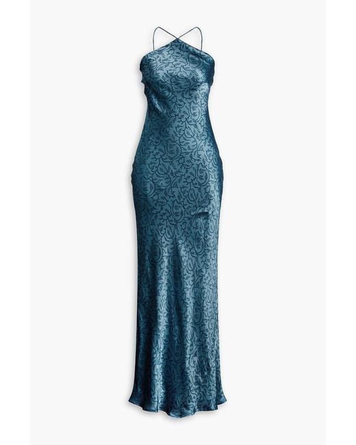 HANNAH Blue Elisa Printed Silk-Satin Maxi Dress