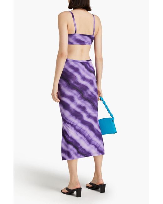 Cult Gaia Purple Kumi Cutout Tie-dyed Stretch-mesh Midi Dress